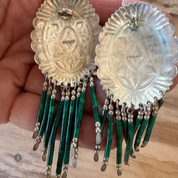 Handmade vintage Sterling malachite earrings - Picture 5 of 10